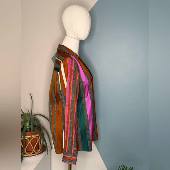 Sézane Multicolor Striped Button Down Blouse Copper Pink Green Parisian Chic S - Picture 4 of 12